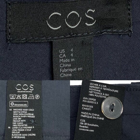 COS Cuffed Hem Trouser Pant 4 Blue Cropped Polyester High Rise - Picture 5 of 12